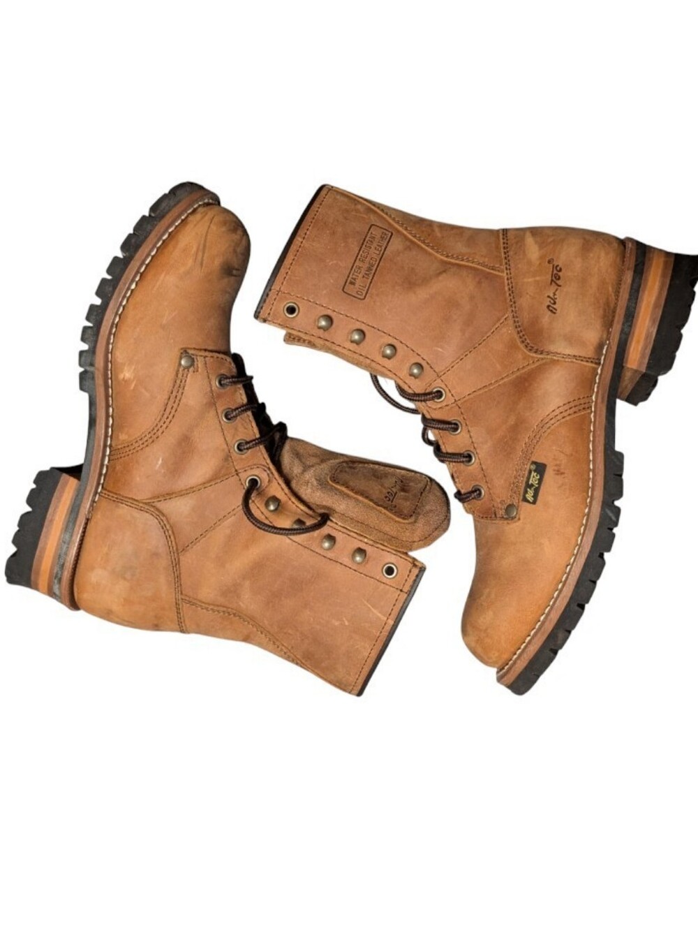 AdTec 1427 Logger Work Boots Brown Leather Chunky Lug Sole Gorpcore sz 9 utility
